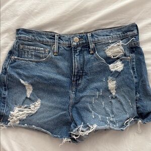 Good American high rise distressed Jean shorts
